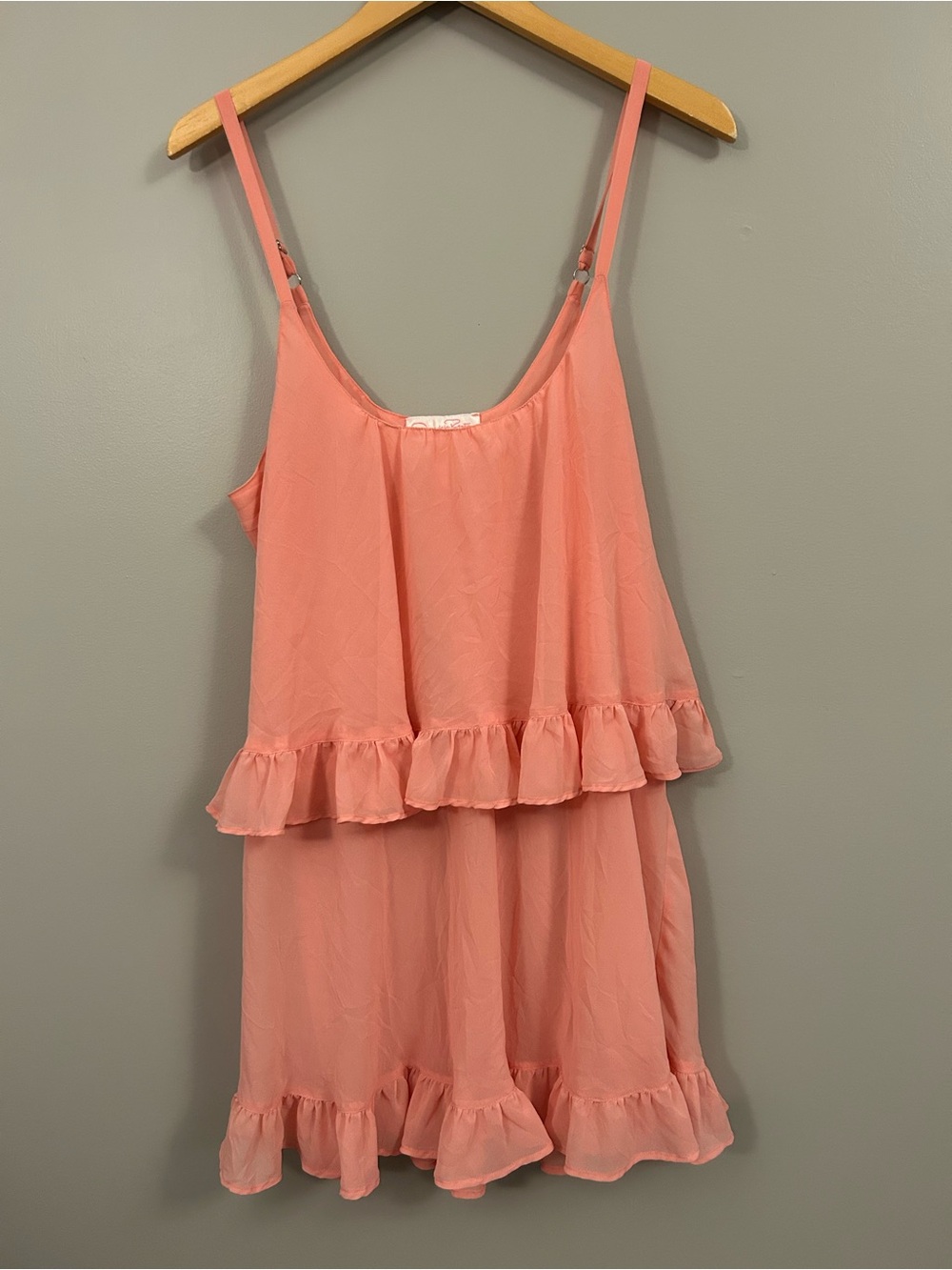 Oscar de la Renta Pink Label Peach Tiered Ruffle Dress Large Sheer